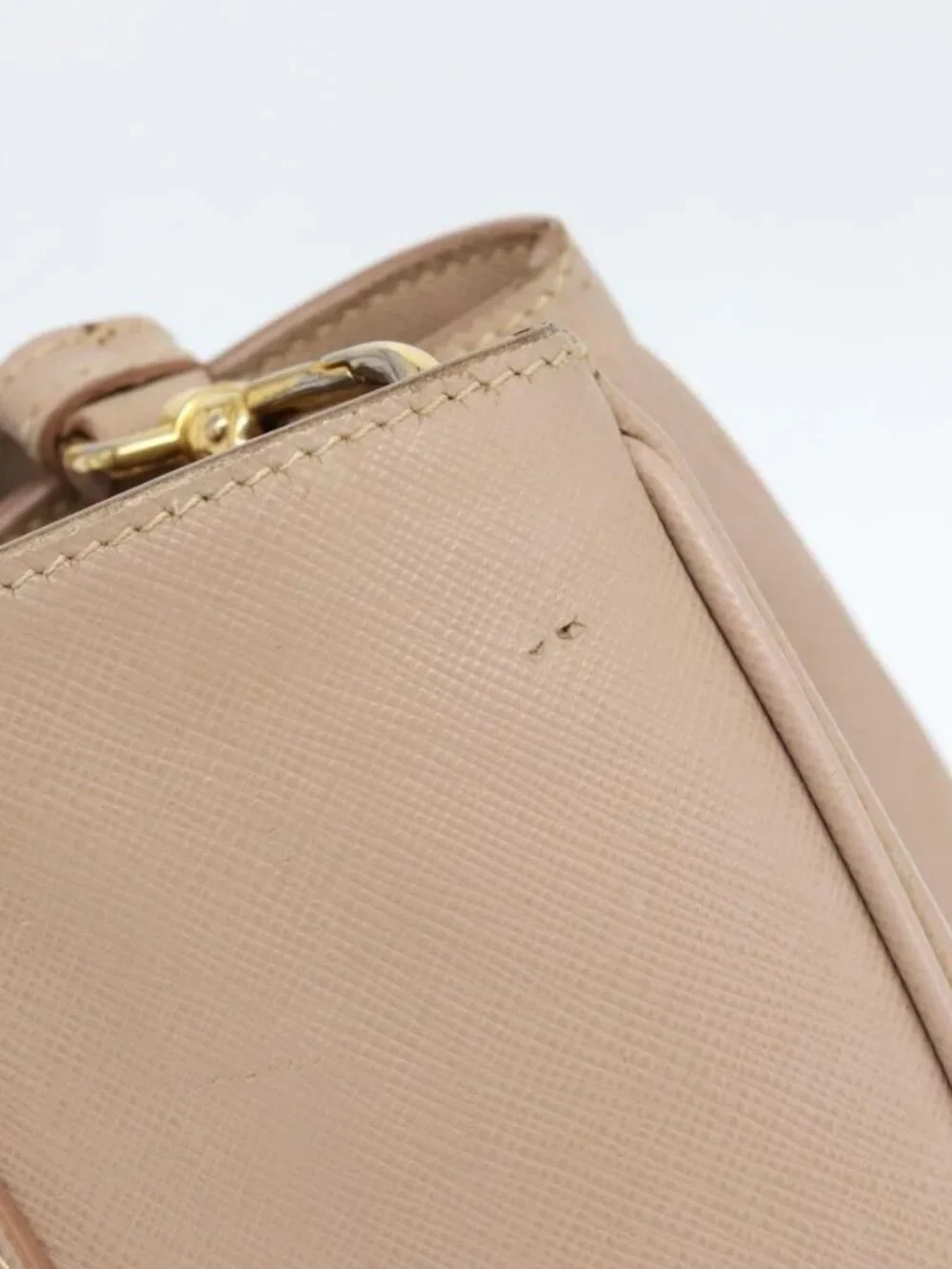 PRADA Hand Bag Safiano Leather 2way Beige Gold Auth